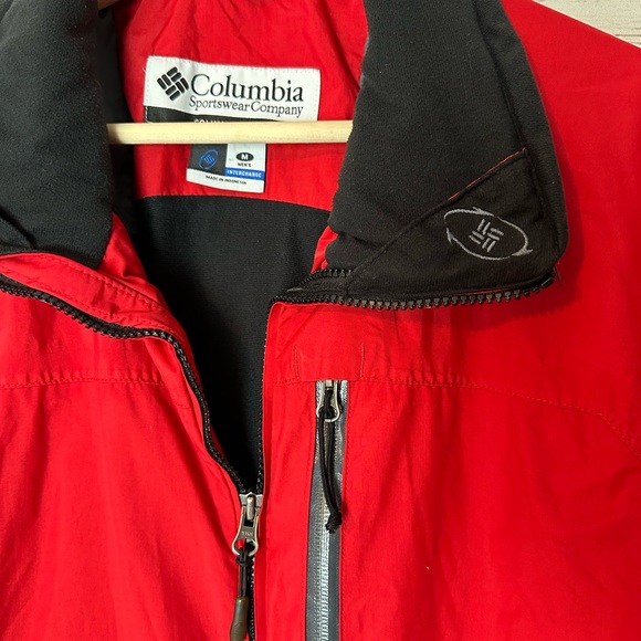 Columbia Jacket Mens M Med Red Black Zip Up Omni Tech Interchange Hooded Logo - Picture 3 of 8